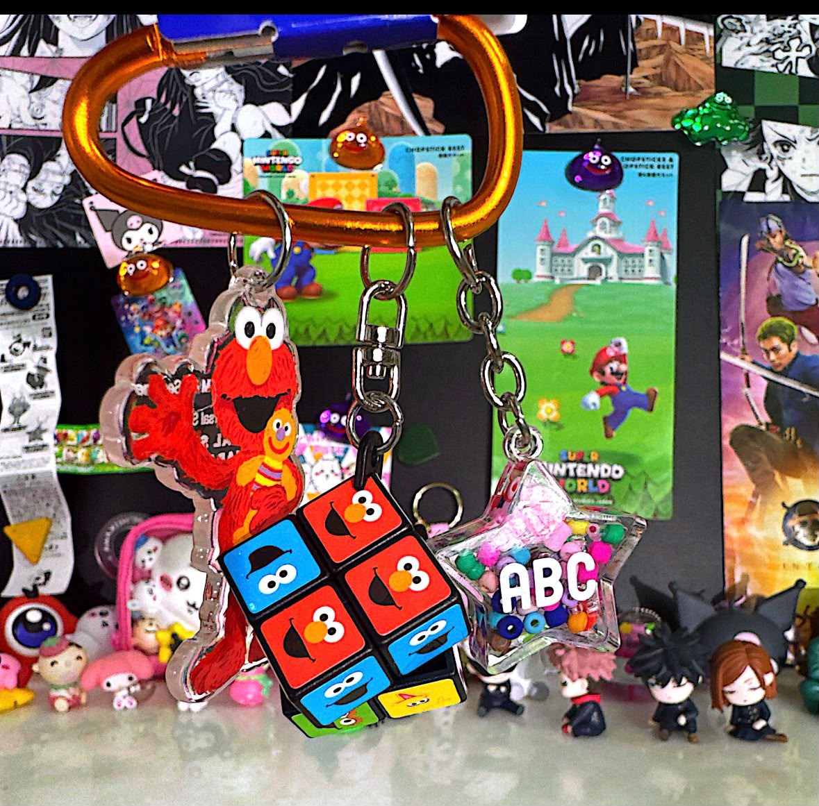 Sesame Street Elmo and mini Rubik's Cube puzzle keychain